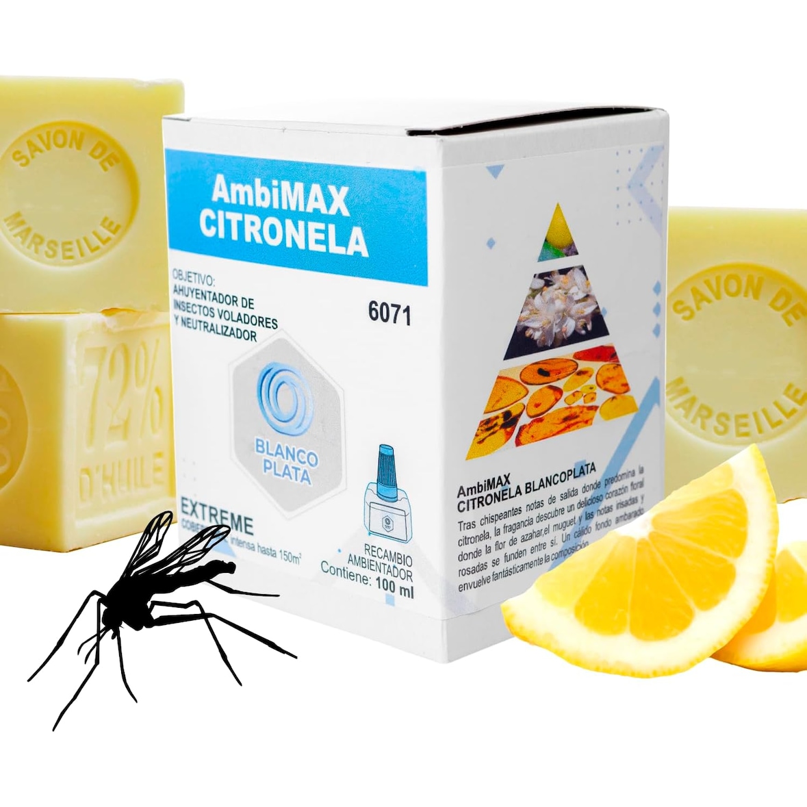 Recambio Ambimax Ambientador Citronella Extrem 100ml 30 días duración, 150m2 de cobertura intensa, antimosquitos. (NO INCLUYE APARATO)