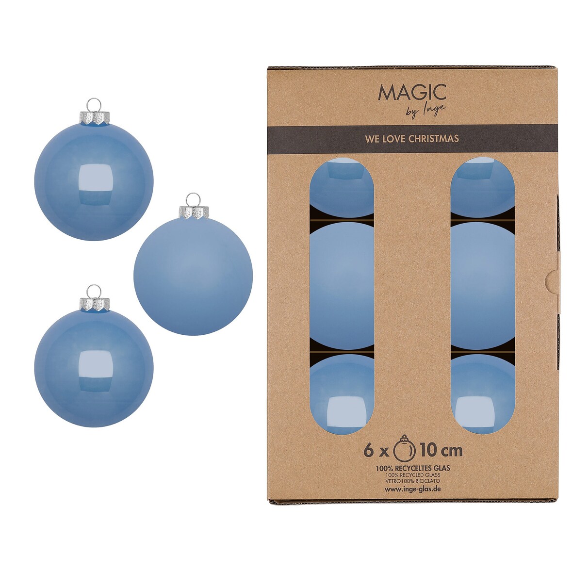 6 Weihnachtskugeln Glas 10cm matt & glänzend Christbaumkugeln Weihnachtsbaumkugeln Groß Christbaumschmuck Weihnachtsbaumschmuck Deko Airy Blue