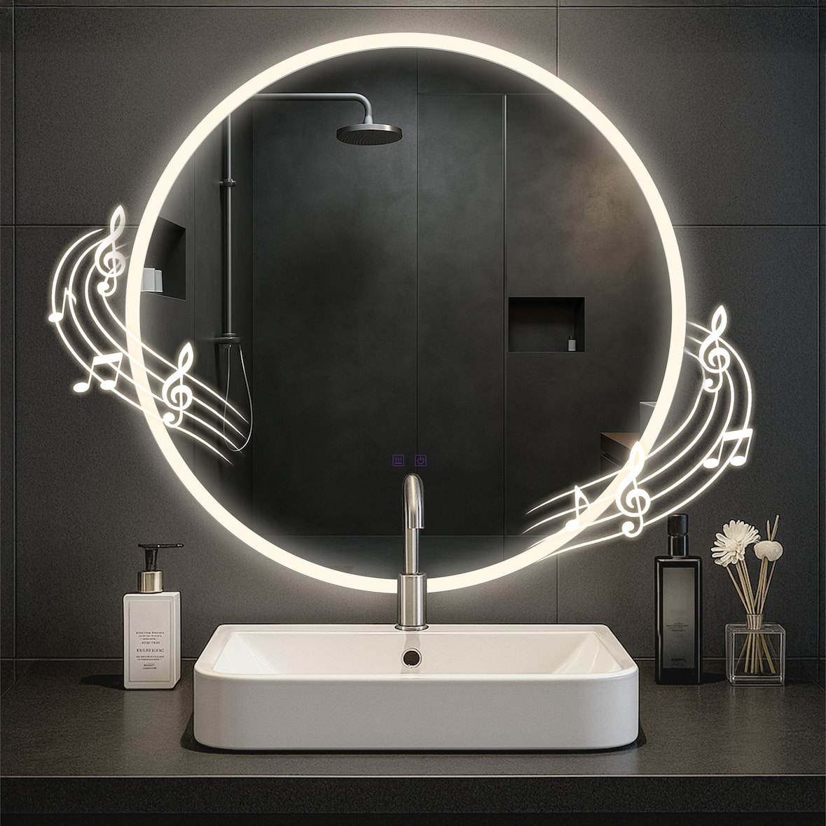 Miroir de salle de bain Laconia avec Bluetooth Ø 80