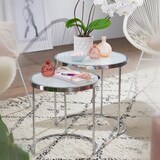 thumbnail of FineBuy Beistelltisch 2tlg Rund Wohnzimmertisch Weiß Glas Couchtisch Silber