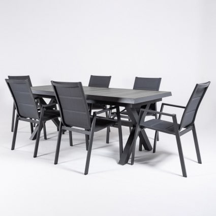 Conjunto de terraza de mesa 202/264 Antracita de cerámica y 6 sillones acolchados