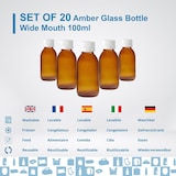thumbnail of Espírito Rebelde – 20x Frascos Vazios em Vidro Âmbar de 100 ml com Tampa de Plástico – Frascos para Óleos Essenciais e Cosméticos