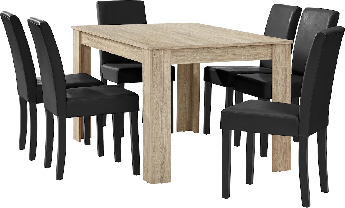 Helloshop26 - Hochglanz-Esstisch aus Eiche mit 6 Stühlen mit schwarzem Kunstlederbezug 140 x 90 cm 03_0004051