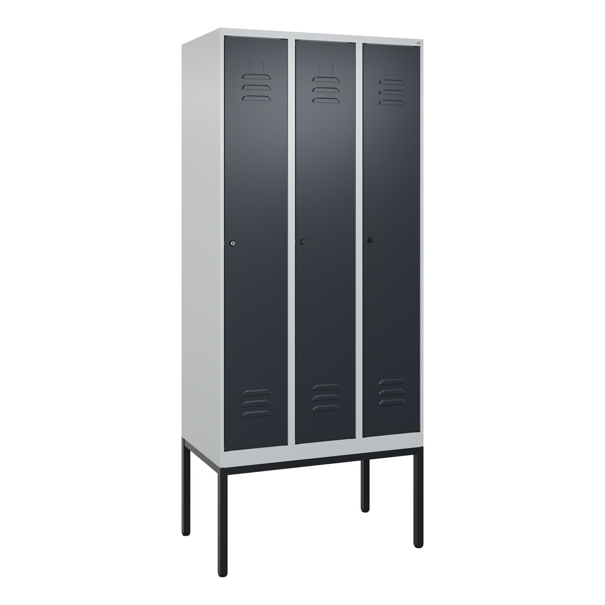 C+P Spind Classic PLUS, Gestell, 3 Abteile, HxBxT 212x90x50cm, Zylinderschloss, Hellgrau/Anthrazit von PROREGAL