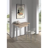 thumbnail of HERDASA, Mesa de cocina extensible tipo libro, en melamina con patas metálicas, 77x80x40cm, roble y gris