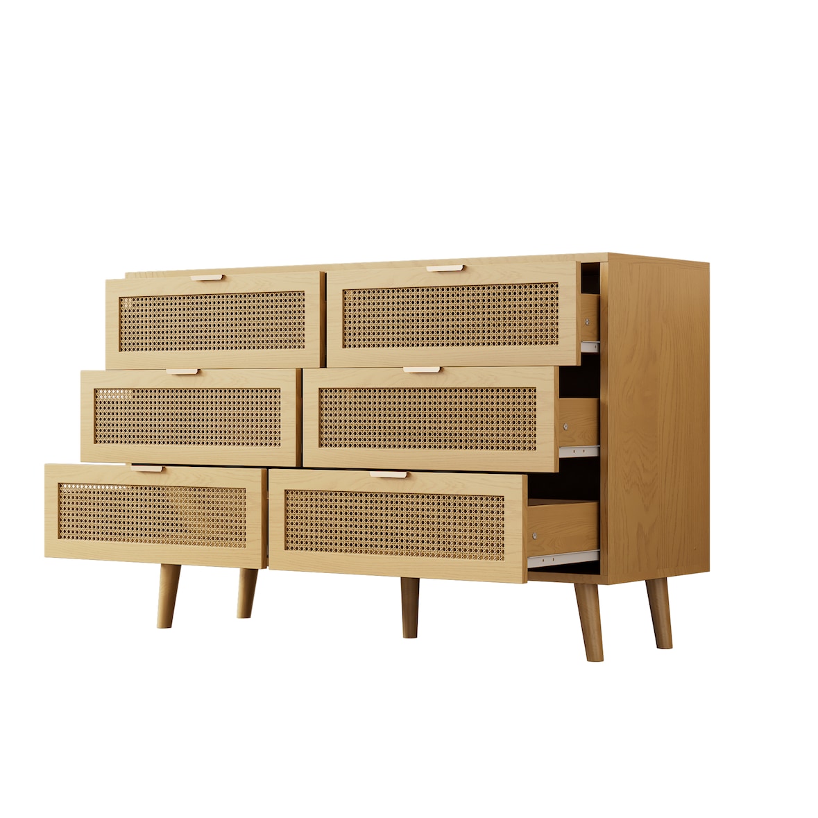 Kommode 120x40x76 Sideboard 6 Schubladen Stauraum Retro Schlafzimmer Büro Wohnzimmer Holz Eiche Metallgriffe modern