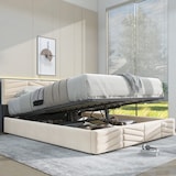 thumbnail of Merax Hydraulisches Polsterbett 140x200 Stauraumbett Doppelbett aus Samt mit Höhenverstellbares Kopfteil & Lattenrost Beige
