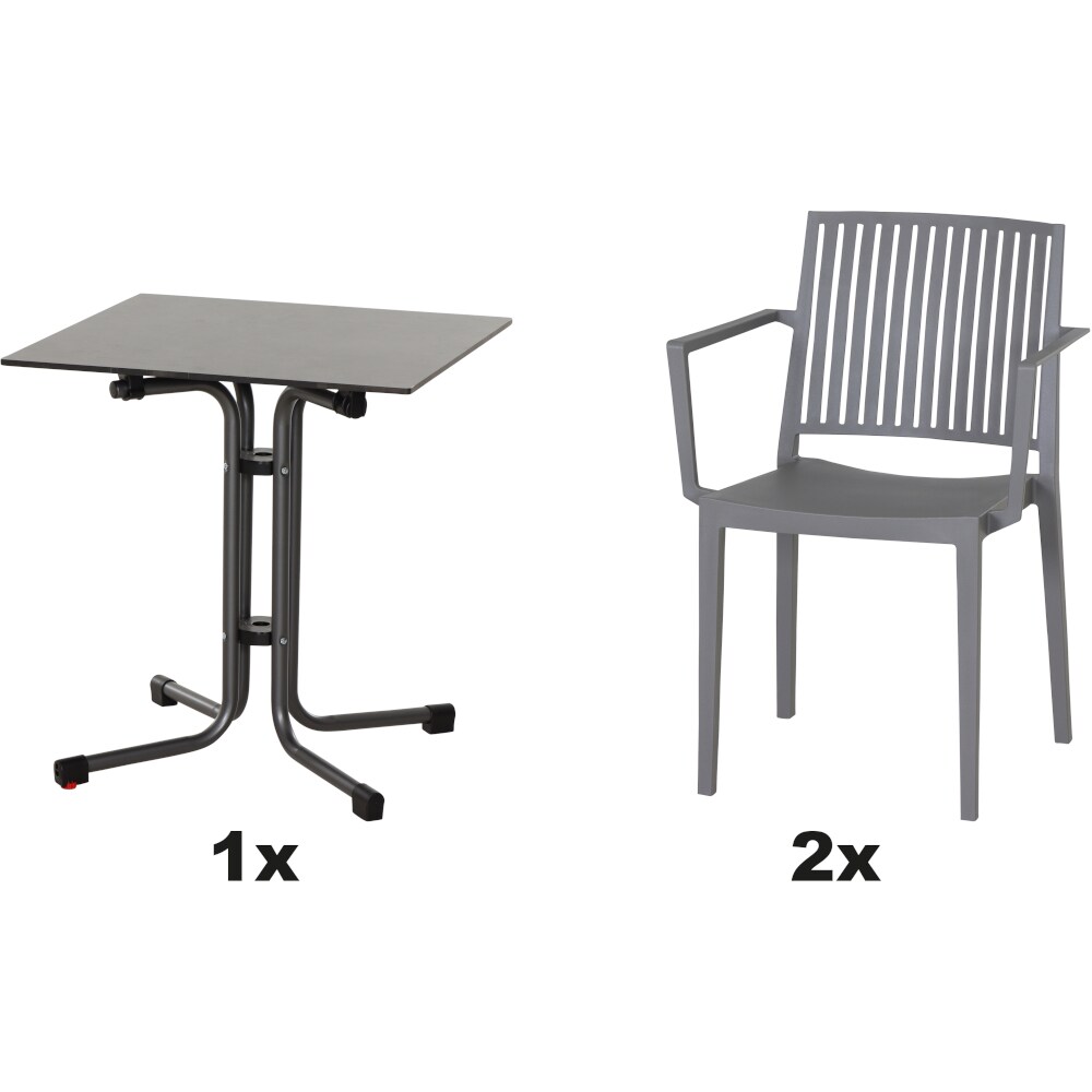 SIENA GARDEN Urban Lights Set 3teilig Lane Sessel gastrotauglich grau mit Tisch Sola 65x65