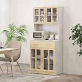 thumbnail of HOMCOM alacena de cocina con 4 puertas de vidrio, encimera abierta para microondas, cajón, estantes ajustables, 80x40x180 cm, blanco y natural