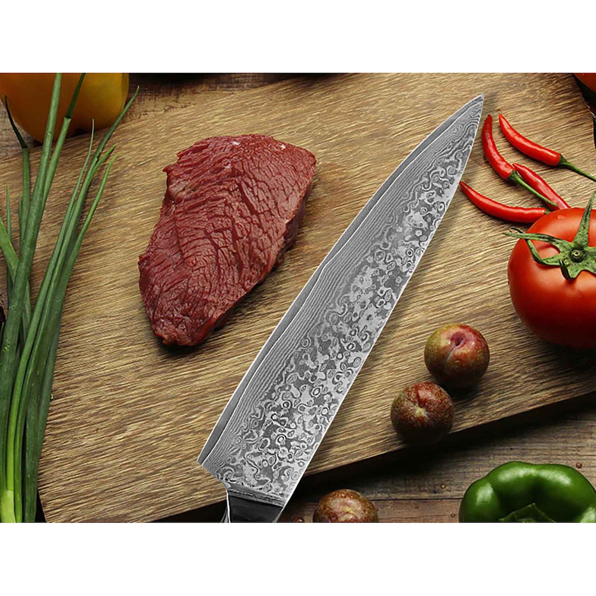 Kochmesser Küchenmesser Carbon Damast-Klinge Damastmesser Messer 62 Lagen V10 Stahl