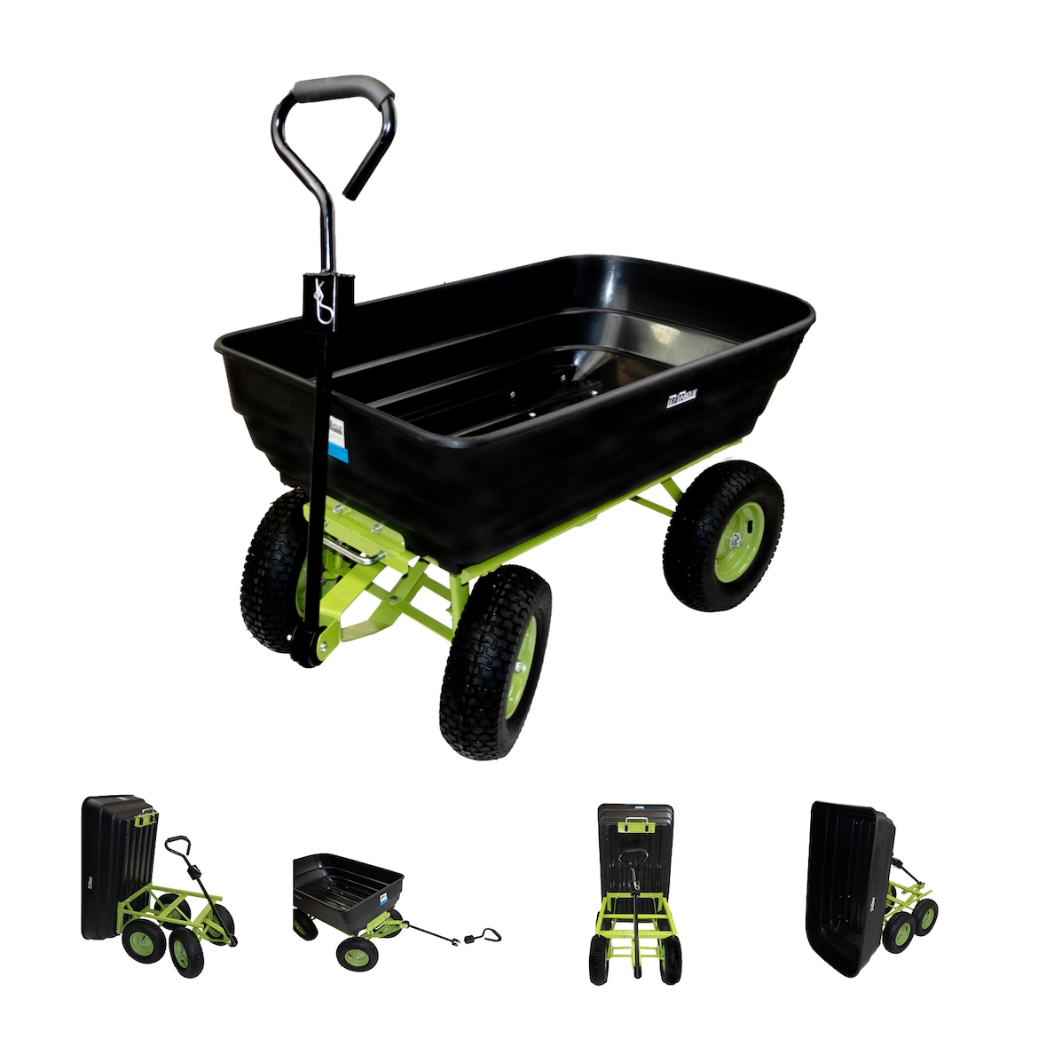 Gartenwagen mit Kippfunktion 400kg 125 L mit Deichsel für Rasentraktor Quad oder Handgriff