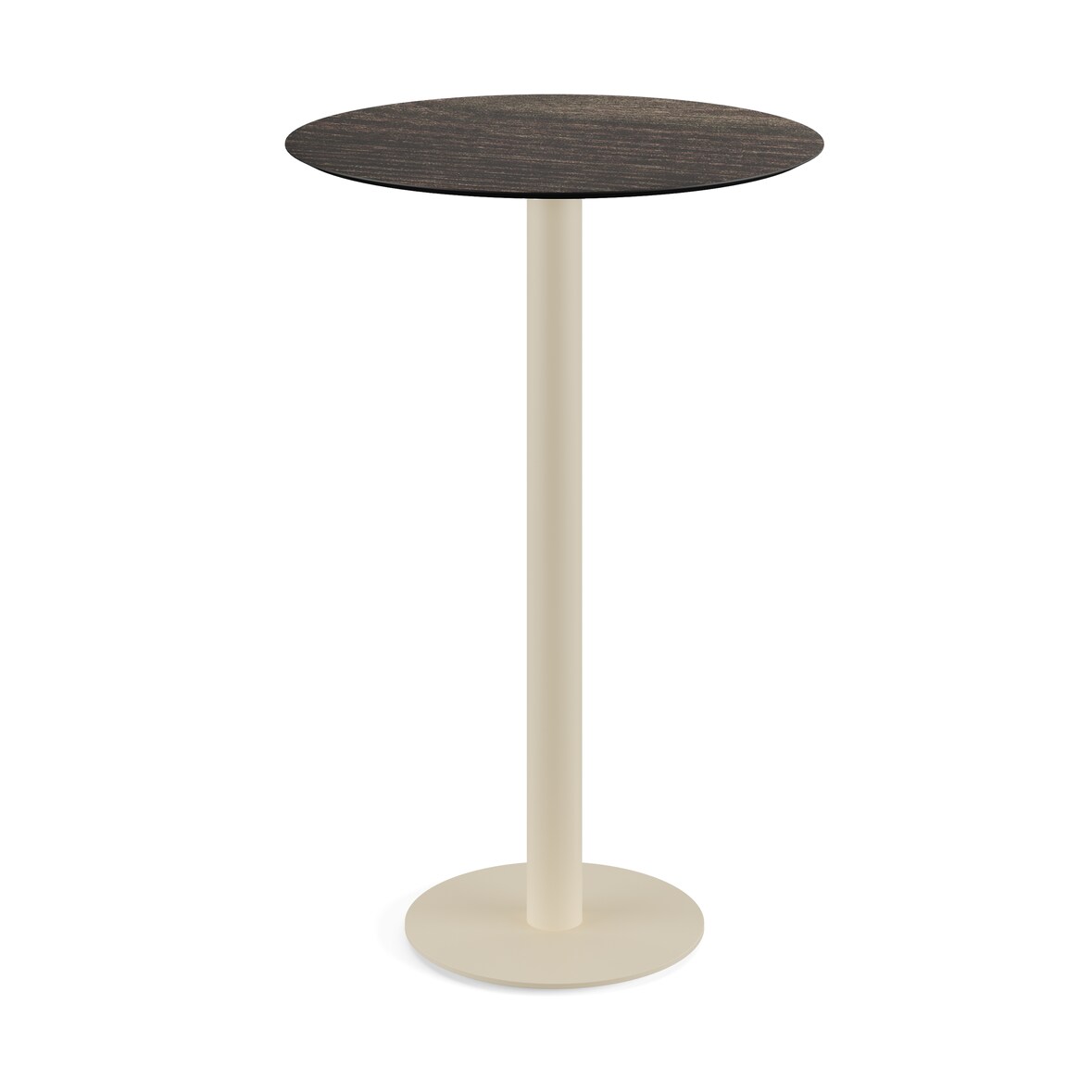 Urban mange-debout avec piètement sable + plateau HPL aspect bois HPL Ø70 cm - Veba - Bois Foncé - l0- L- P- h