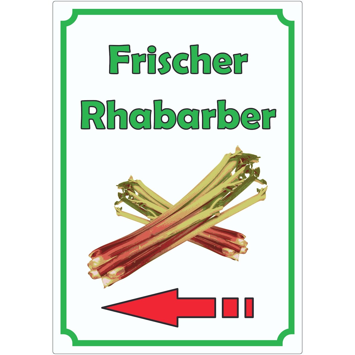Frischer Rhabarber Aufkleber Hochkant mit Pfeil links A9 (37x52mm)