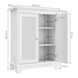 thumbnail of Badezimmerschrank freistehend 86x67x30 cm mit Rattantür und verstellbarem Einlegeboden, Stauraumschrank MDF Weiß für Bad Küche Wohnzimmer