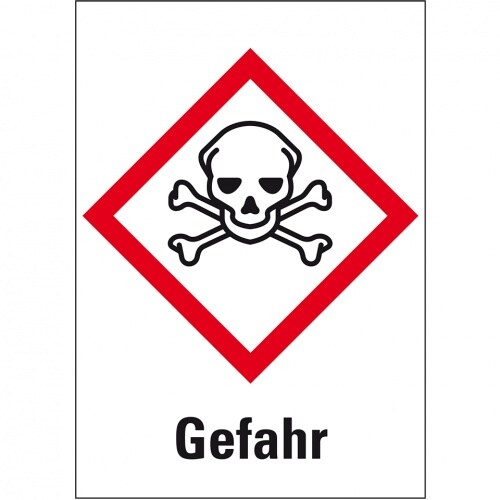 Dreifke® Aufkleber I Gefahrensymbol Totenkopf mit gekreuzten Knochen GHS 06, Gefahr, Folie, 37x52mm, 500/Rolle, GHS-Verordnung