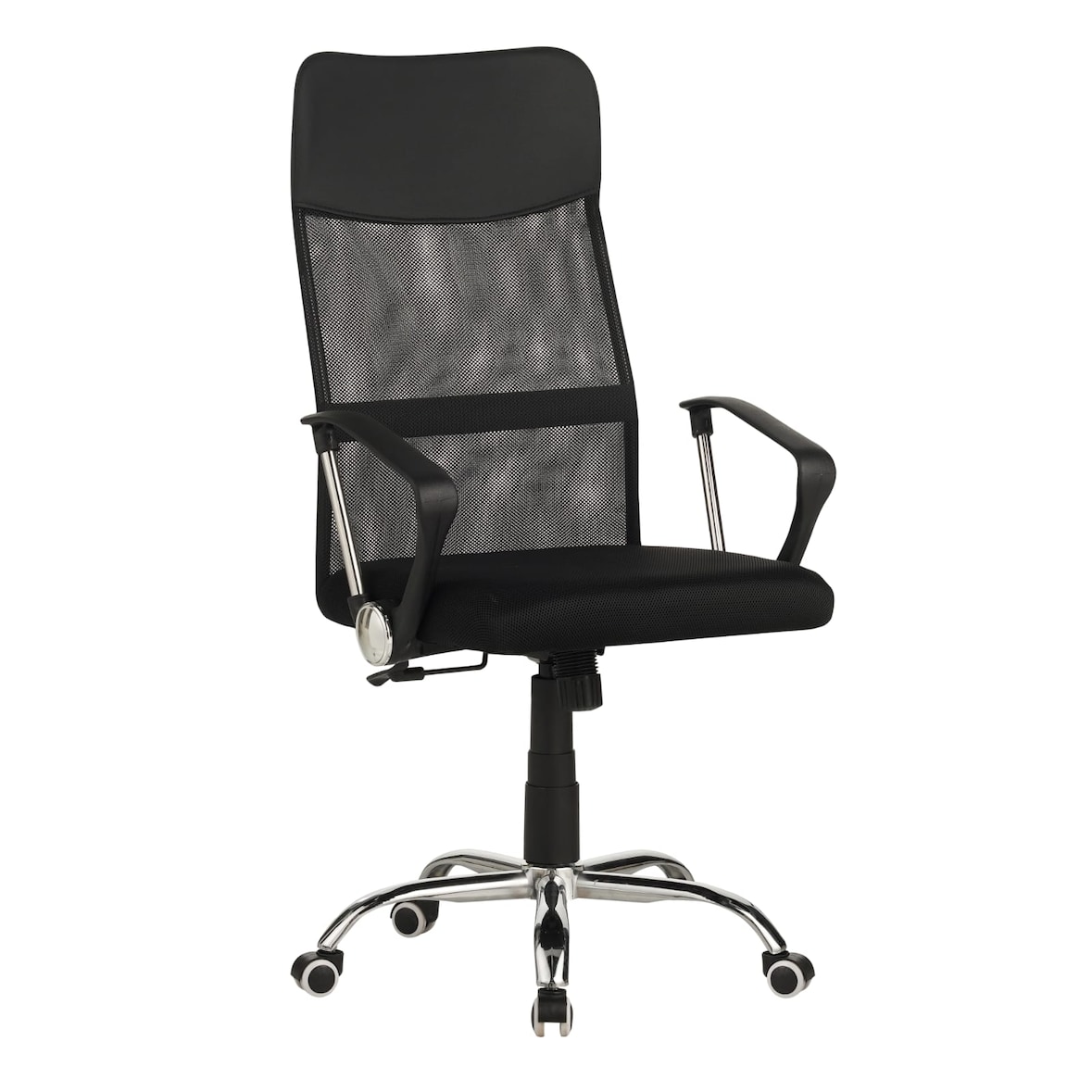 Poltrona da Ufficio, Ergonomica, Presidenziale, Sedia da Direttore in Tessuto Rete Nero E eco pelle nera - struttura metallo-   Girevole