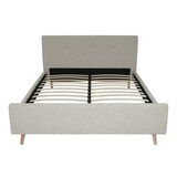 thumbnail of Polsterbett HWC-J98, Bett Doppelbett Bettgestell mit Lattenrost, Massivholz ~ 160x200cm creme-beige