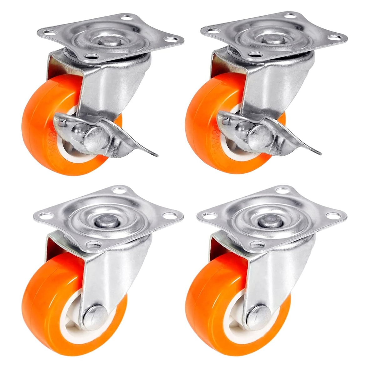 PRIOstahl 2 Lenkrollen + 2 Bremsrollen 38mm Orange Rollen Möbelrollen Spurlos & Leise Premium