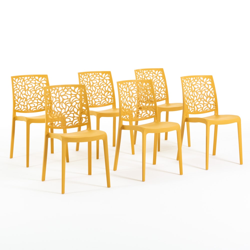 Set 6 Chaises en polypropylène avec fibre de verre empilables pour extérieur et jardin, bar et restaurant, cuisine design moderne - ANNA - Moutarde