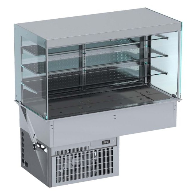 Inbouwwandmodel koelvitrine, vierkant, met rolgordijn 4/1 GN