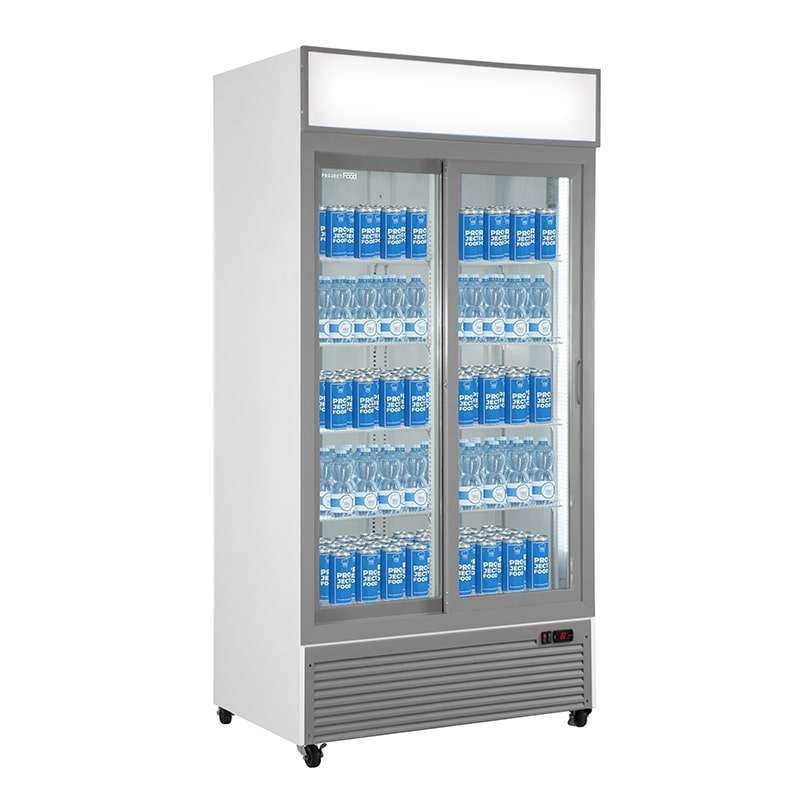 Vetrinetta frigo bibite da 764 lt premium con porte scorrevoli bianca temperatura da 0°C a +10°C