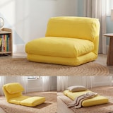 thumbnail of Poltrona HWC-E68, sofá-cama, poltrona funcional, poltrona dobrável, reclinável, tecido/têxtil ~ amarelo