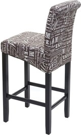 thumbnail of Barhocker gepolstert mit Lehne | Sitzhöhe 75cm | Holz MVG-zertifiziert | Schriftzug | Grau | dunkle Beine | Stoff/Textil | Barstuhl Tresenhocker