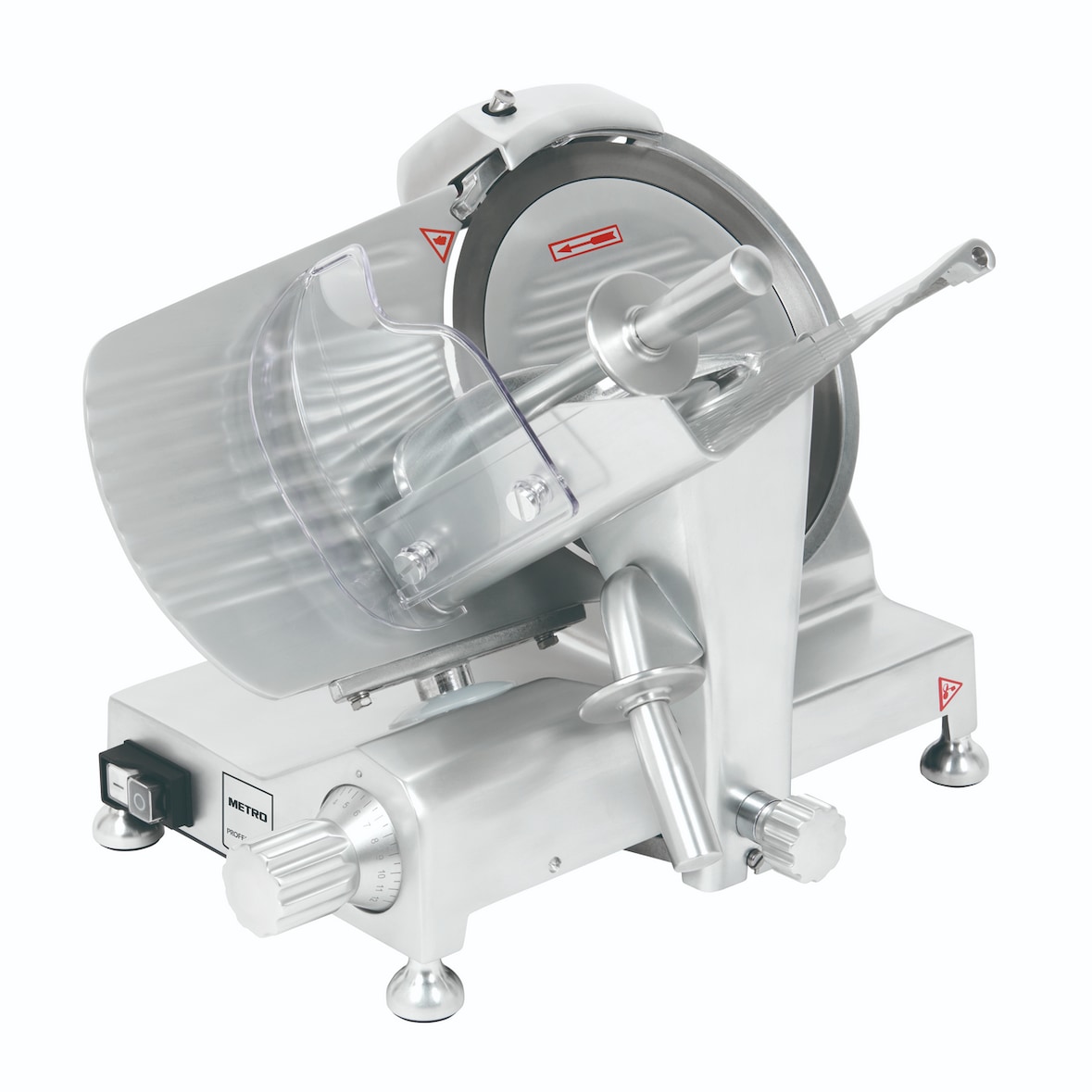 METRO PROFESSIONAL Schneidemaschine GFS4025, Eloxiertes Aluminium, 39.2 x 48.2 x 37.5 cm, 150 W, Klingen-Ø: 25 cm, Schnittstärke: 0-12 mm, silber