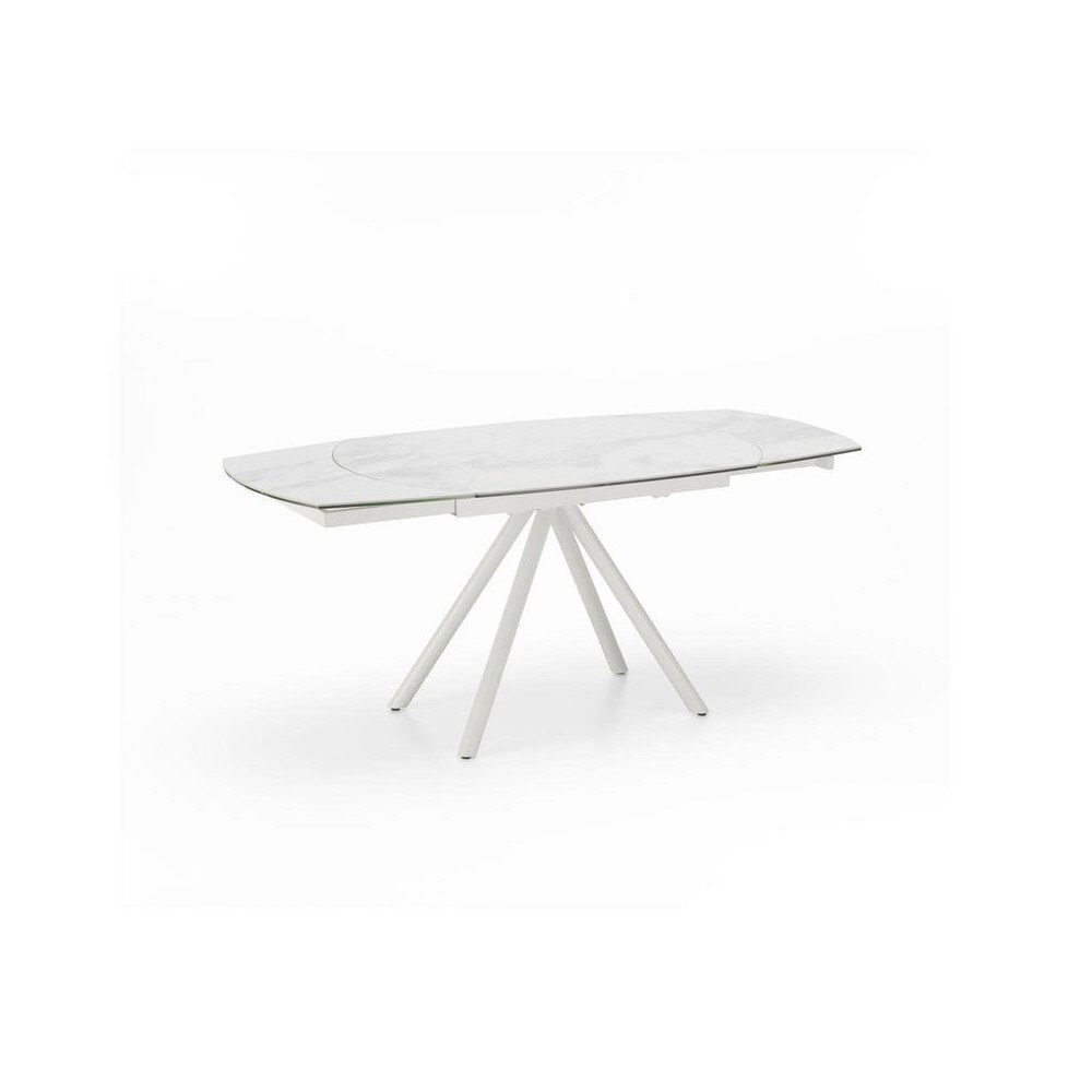 SOLOLED Kyoto Four ausziehbarer Tisch aus weißem Marmor und gehärtetem Glas bis zu 180 cm