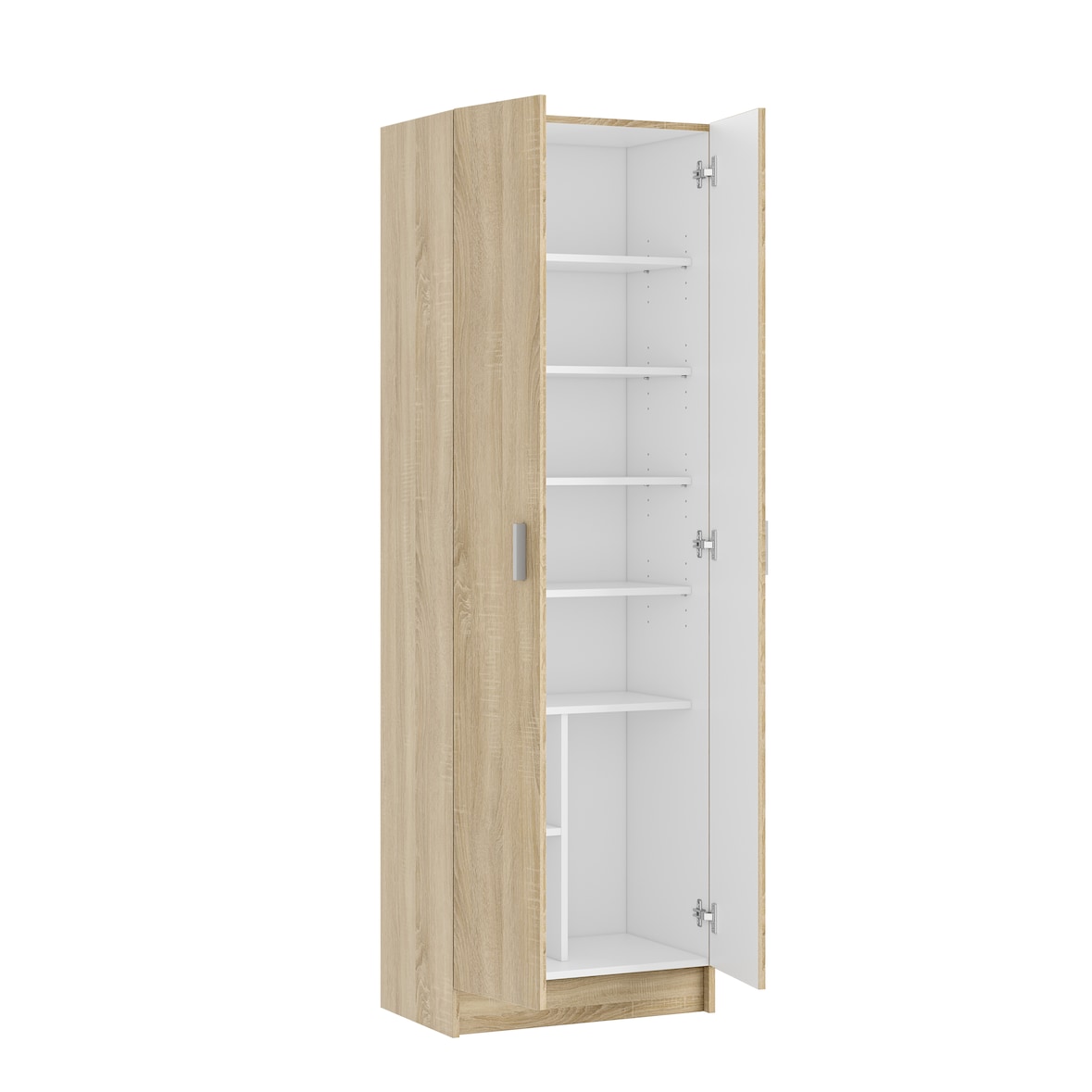 Alphabet Armadio Armadietto Multiuso A Colonna con 2 Ante e 8 Ripiani Ingresso Camera da Letto 59 x 37 x 180 Cm Colore Rovere Chiaro