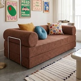 thumbnail of Oviala Canapé convertible 2 places en tissu avec coussins marron