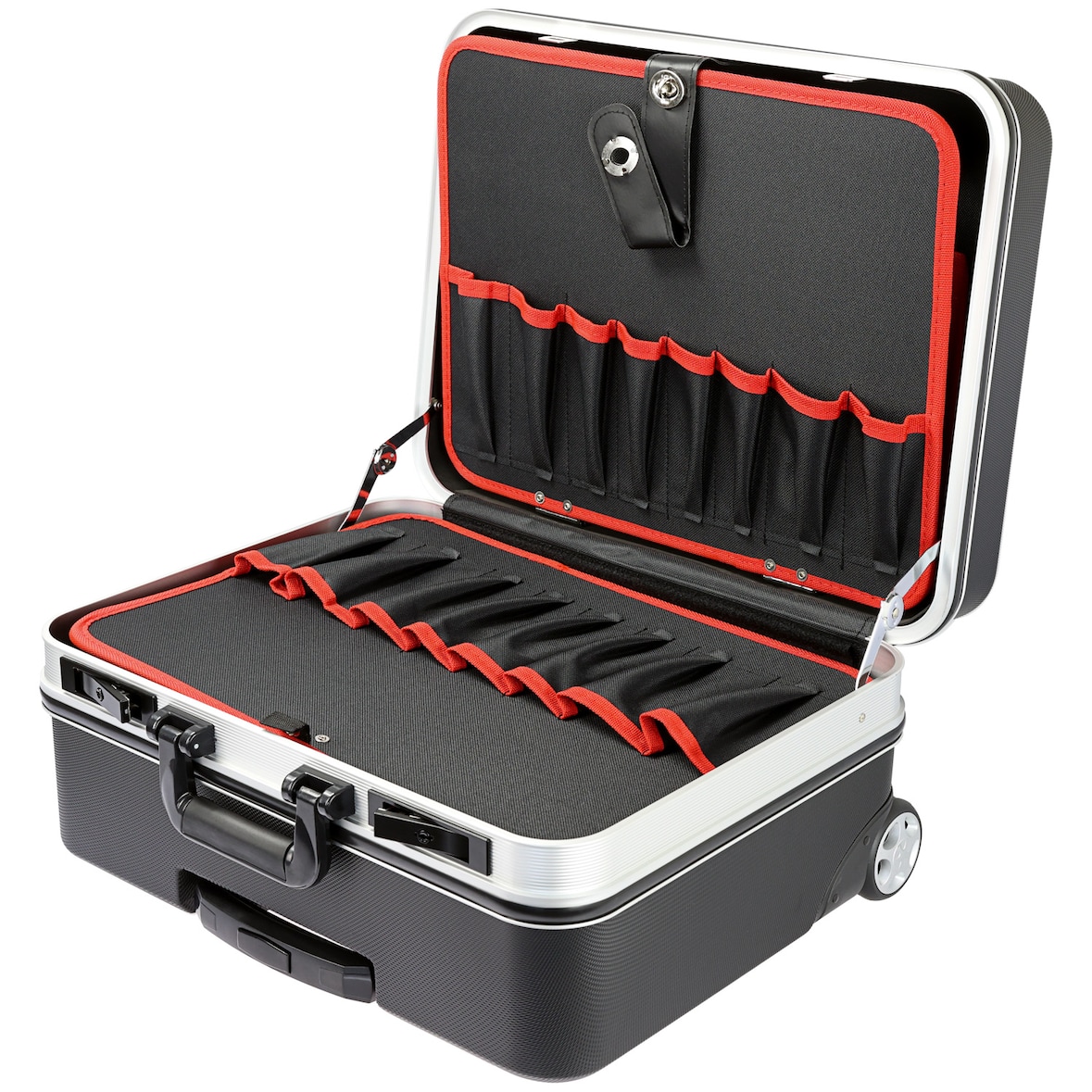 HMF 15602-02 Werkzeugtrolley leer, Werkzeugkoffer aus ABS-Kunststoff mit Rollen, 47 x 40 x 24,5 cm