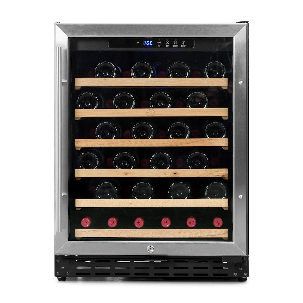 Vinoteca Vinobox 50 1T inox 50 botellas, de 5 °C a 18 °C, 90 W, 6 baldas de madera extraíble