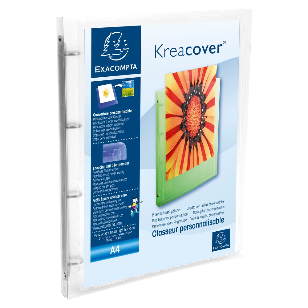 Exacompta Ringbuch aus PP 500µ, 4 Ringe 15mm, Rücken 20mm, 32x25cm für DIN A4, Chromaline Kreacover