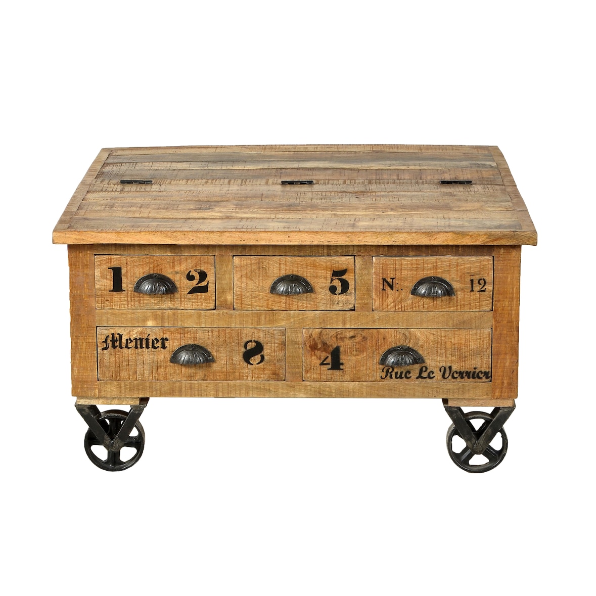 SIT Möbel Couchtischtruhe auf Rollen | 5 Schubladen, 1 Klappe | Mangoholz natur | B 90 x T 90 x H 47 cm | 01994-04 | Serie RUSTIC