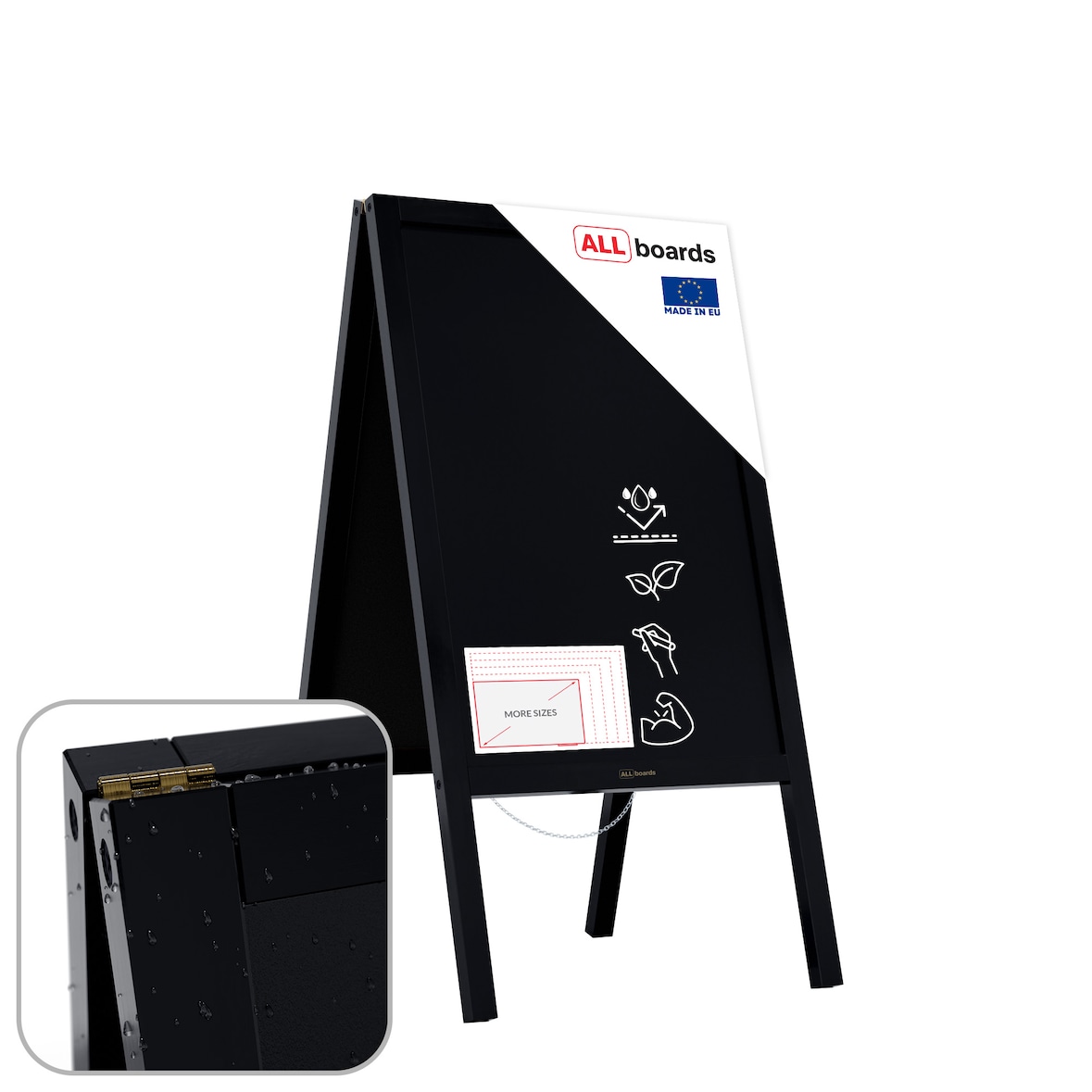 ALLboards Kundenstopper mit lackiertem schwarz Rahmen 118x61cm, Wasserfest, Werbeständer