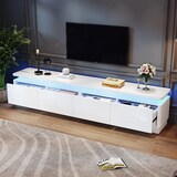 thumbnail of TV-Schrank 180x34x40 cm für 75-Zoll Fernseher mit LED-Licht, Hochglanz-Front, 4 Schubladen, gebogenes Kantendesign, Weiß