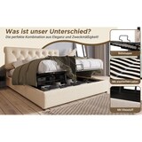 thumbnail of Polsterbett 140x200 cm mit verstellbarem Kopfteil und hydraulischem Stauraum – modernes Design in natürlichem Leinen