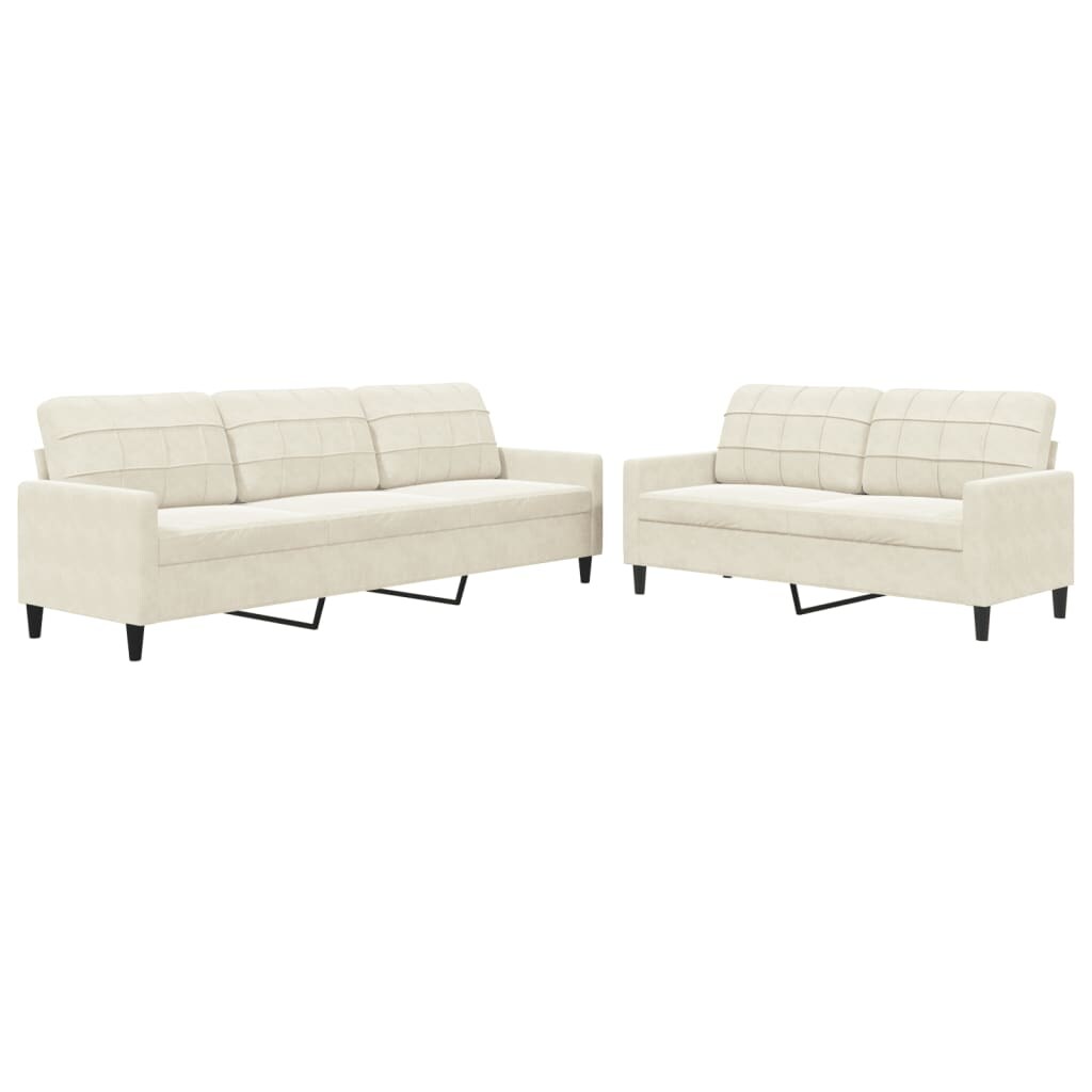 vidaXL 2-tlg. Sofagarnitur mit Kissen Creme Samt