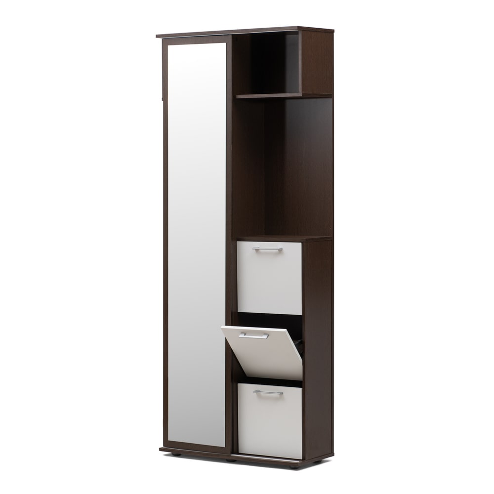 Mueble de entrada, armario recibidor, colgador espejo y zapatero 198x80x30