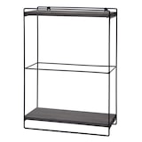 thumbnail of Wandplank HWC-K77, hangende plank Keukenplank, massief houten metalen industriële 2 planken 50x35x17cm ~ donkergrijs