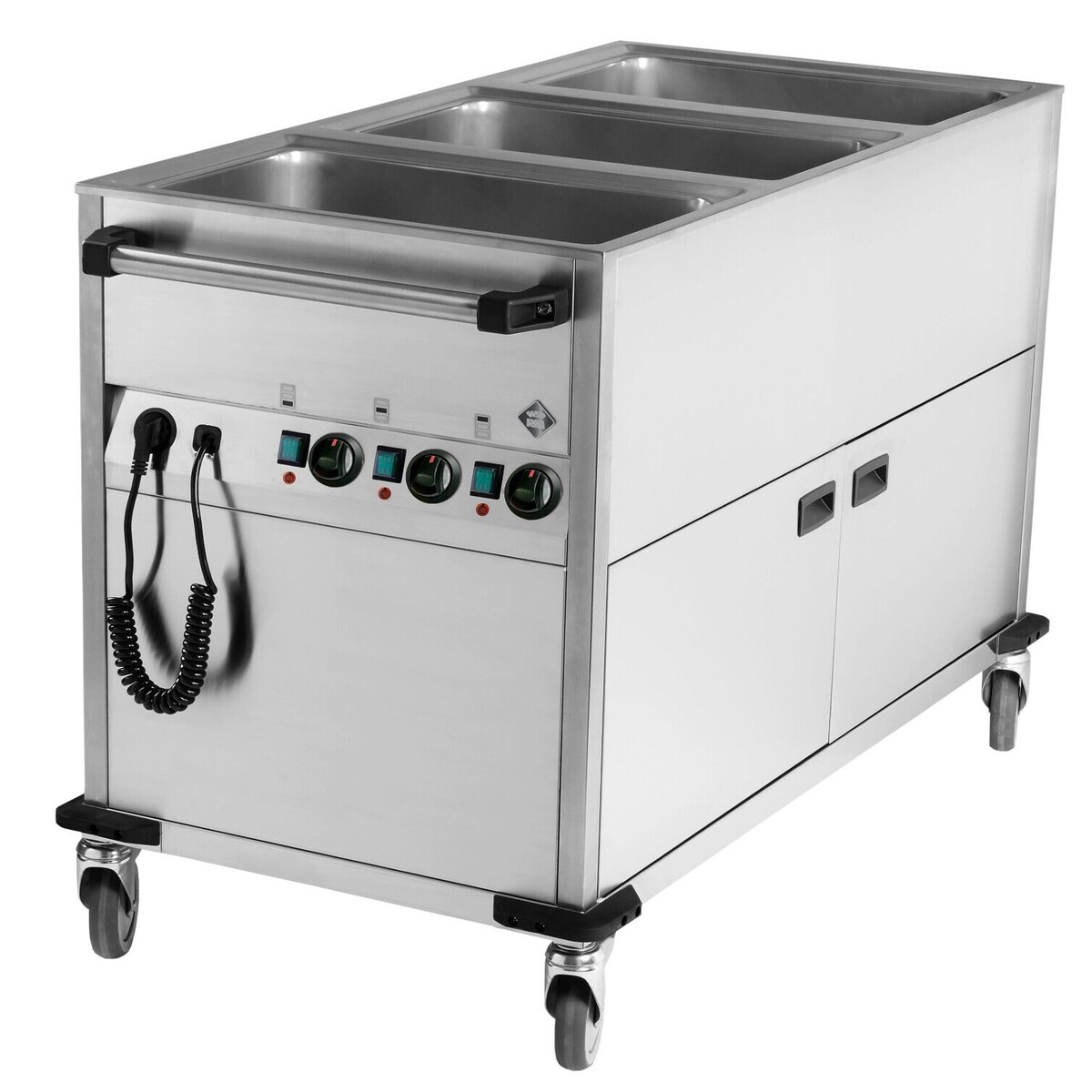 A&S polarny Bain-Marie Wagen mobiler Warmhalter Wasserbad beheizter Schrank 3xGN1/1 1300x650x900mm