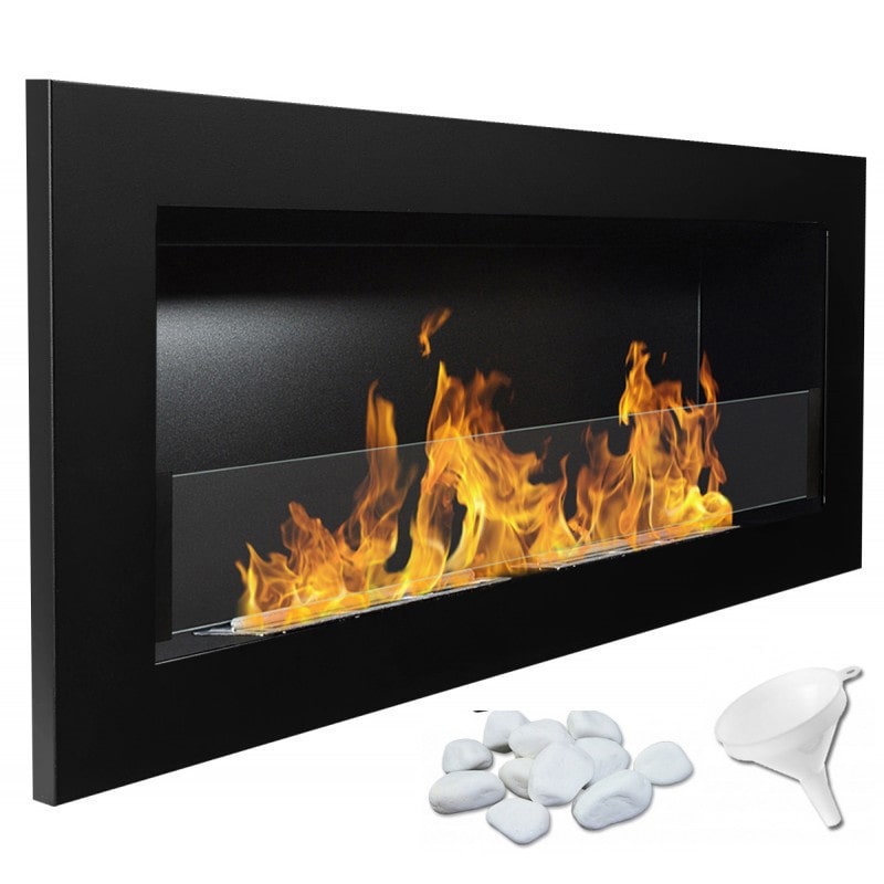 Chimenea de bioetanol Modelo Ebba Negro con cristal protector 90 cm