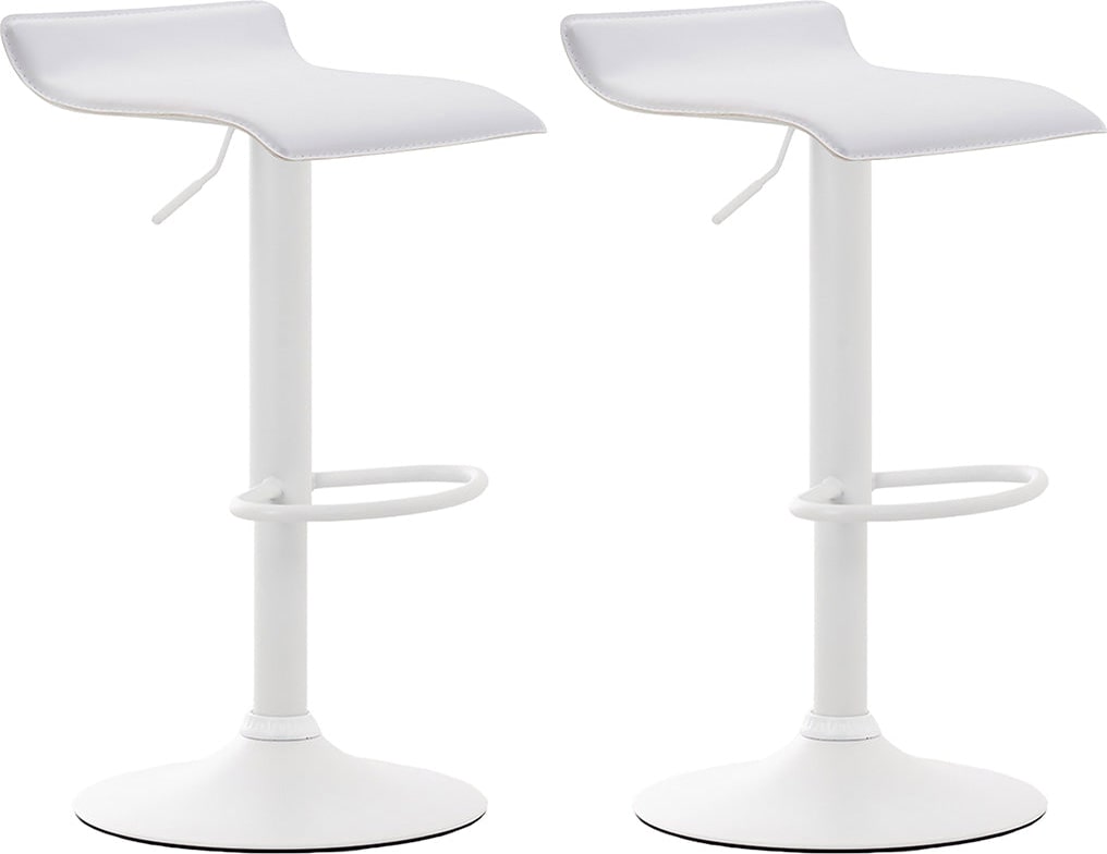 Décoshop26 - Set aus 2 minimalistisch designten Barhockern höhenverstellbar mit Fußstütze aus weißem PVC und weißem Metall 10_0005560