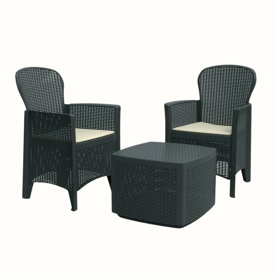 Ipae Progarden Set da Giardino Tree (2 Poltrone + 2 Cuscini + Tavolino) Antracite
