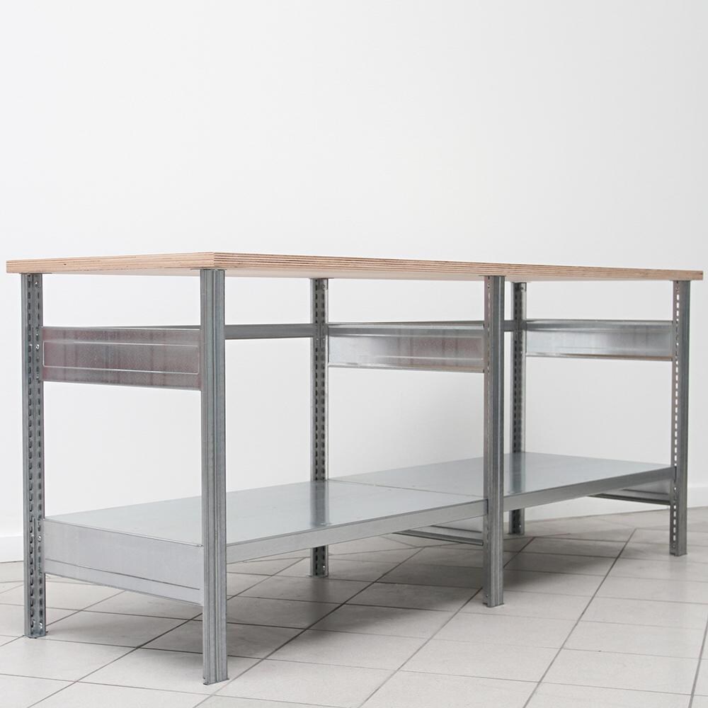 PROREGAL Werkbank FALKE Stecksystem | HxBxT 88x210x70cm | 1 Ebene Stahlfachboden | Fachlast 150kg | Verzinkt