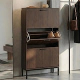 thumbnail of Schuhkipper HWC-P48, Schuhregal Schuhschrank, 3 Kippfächer Ablage MDF Melamin 125x60x25cm ~ Walnuss-Optik