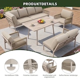 thumbnail of Merax Gartenlounge Set für 7-8 Personen, inkl. Tisch mit Holzoptik-Glasplatte, 2 Sesseln & 3 2-Sitzer-Sofas mit Seilgeflecht, Beige