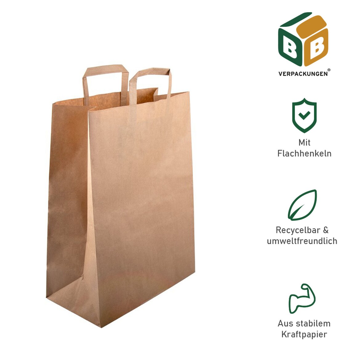 1500 Papiertragetaschen 260 + 120 x 350 mm braun stabile 80 g/m² Grammatur Papiertüten Geschenktüten BB-Verpackungen