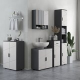 thumbnail of Badezimmerschrank 60x30x82 cm mit Doppeltür und verstellbaren Regalböden Grau, Holz, klarer Look für Bad und Wohnbereich